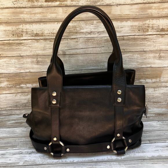 VTG Y2K Juicy Couture Purse Black Leather Studded Satchel Bikercore Grunge Goth - Picture 4 of 16